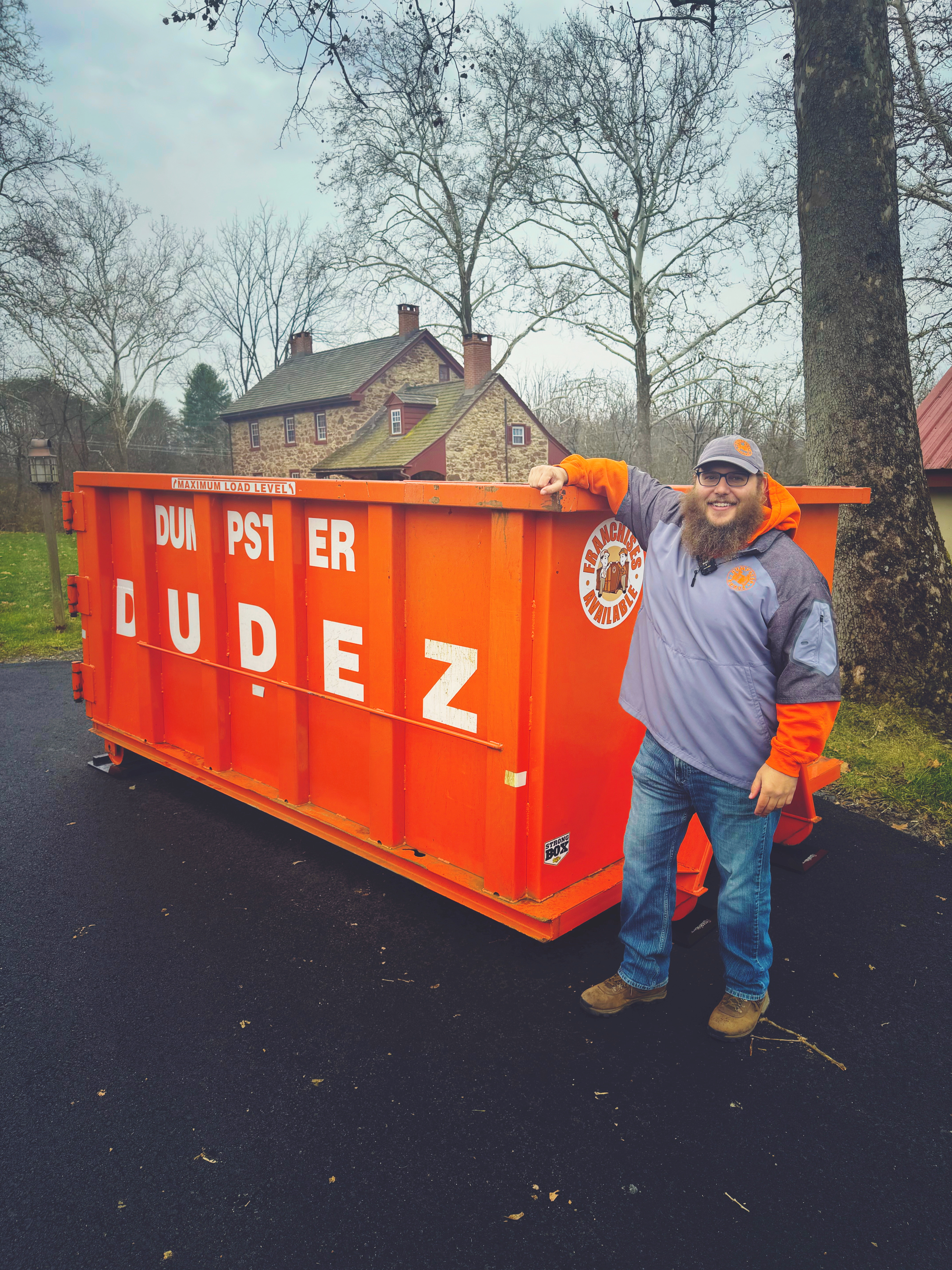 A close up of Dumpster Dudez's 15 yard dumpster.