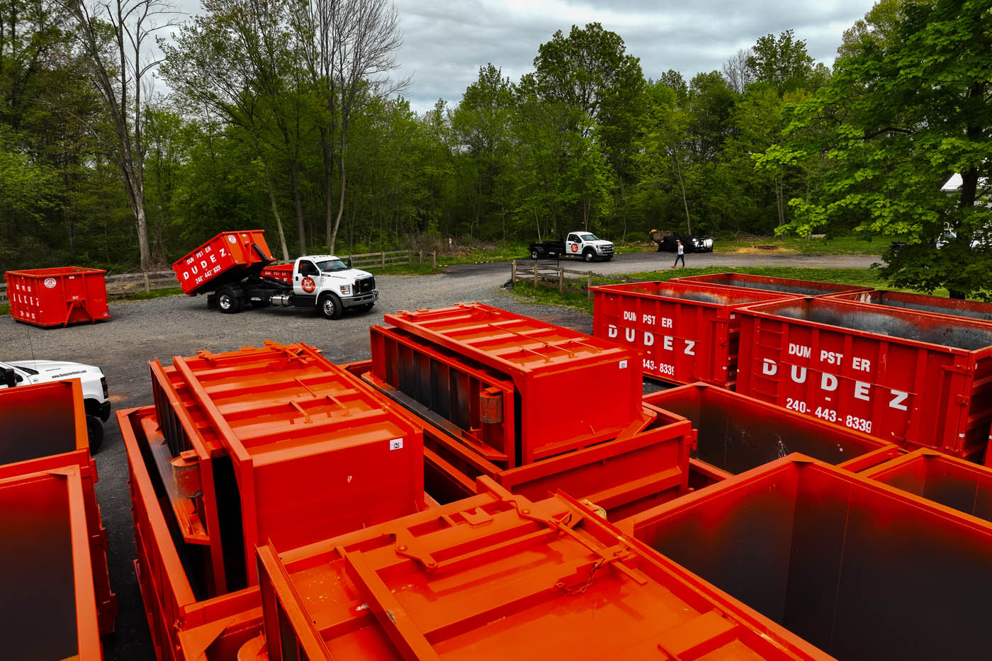 A storage space for Dumpster Dudez's Fayetteville–Springdale–Rogers dumpster rental services.