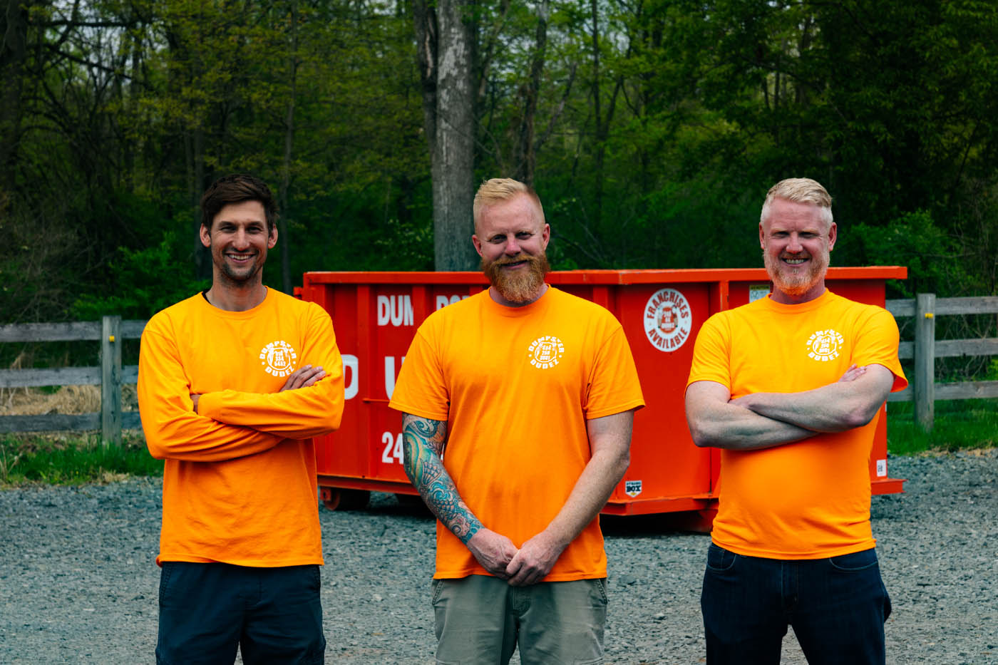 
				3 Dumpster Dudez workers - learn how our Des Moines concrete dumpster rental can help you save time and money on your next heavy duty project.
			